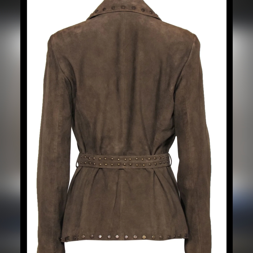 Leather studded belted jacket - Picture 2 of 6